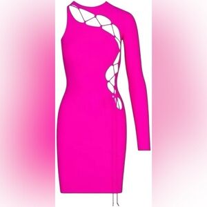NWT SKIMS Fuchsia Lace-Up Cutout Mini Dress | Statement Bodycon
